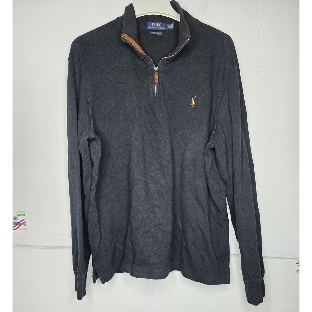 Polo Ralph Lauren Mens XL Black Estate Rib Quarter Zip Pullover Cotton Sweater